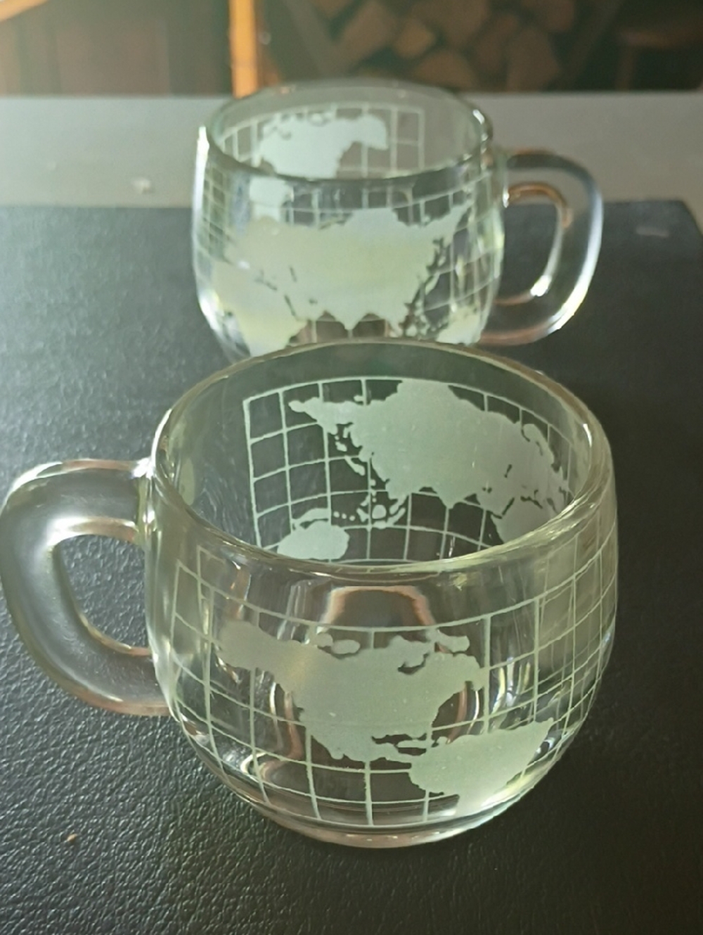 Etched Glass Globe Mug - Clear Set Of Two.